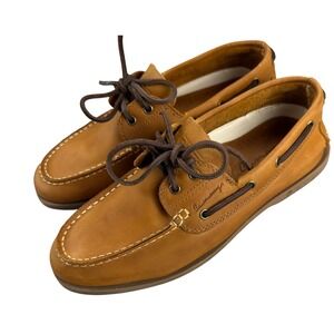 Canoos Mens Leather Boat Shoes Tan Spikeless Golf Loafers Size 8 US 42 EU